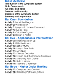 Lymphatic System Worksheet Activity Booklet