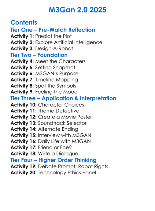 M3Gan 20 2025 Worksheet Activity Booklet