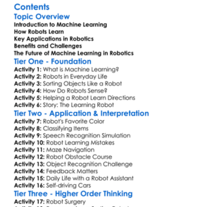 Machine Learning Applications In Robotics Worksheet Activity Booklet
