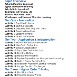 Machine Learning Basics Worksheet Activity Booklet