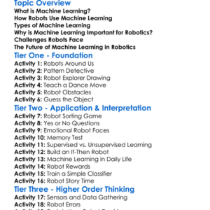 Machine Learning For Robotics Worksheet Activity Booklet
