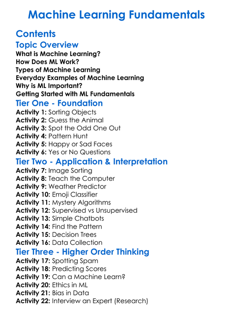 Machine Learning Fundamentals Worksheet Activity Booklet