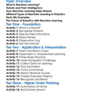 Machine Learning In Robotics Worksheet Activity Booklet