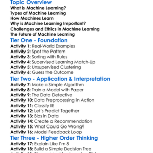Machine Learning Principles Worksheet Activity Booklet