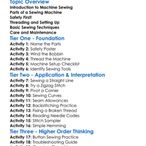 Machine Sewing Basics Worksheet Activity Booklet