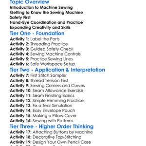 Machine Sewing Skills Worksheet Activity Booklet