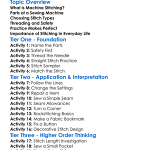 Machine Stitching Basics Worksheet Activity Booklet