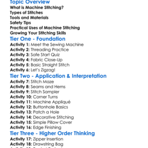 Machine Stitching Skills Worksheet Activity Booklet
