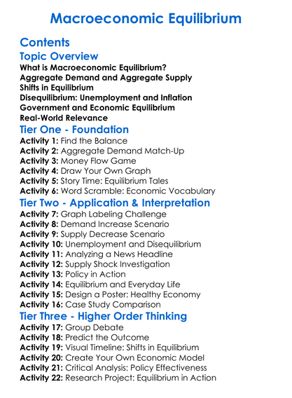 Macroeconomic Equilibrium Worksheet Activity Booklet