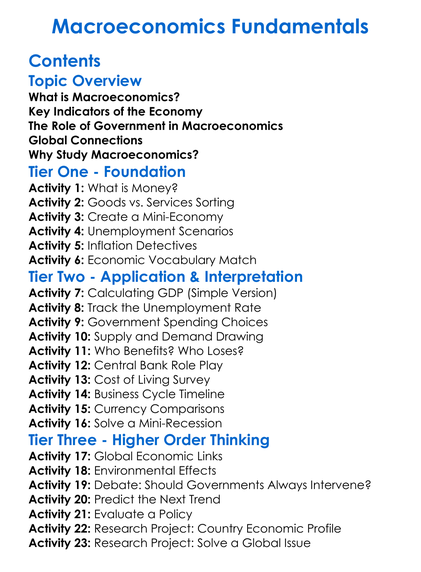 Macroeconomics Fundamentals Worksheet Activity Booklet