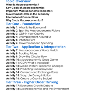 Macroeconomics Introduction Worksheet Activity Booklet