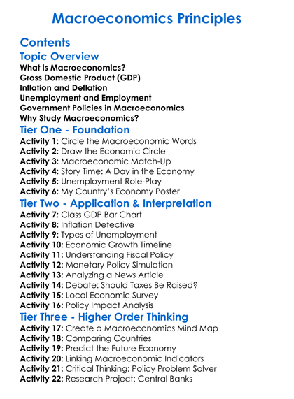Macroeconomics Principles Worksheet Activity Booklet