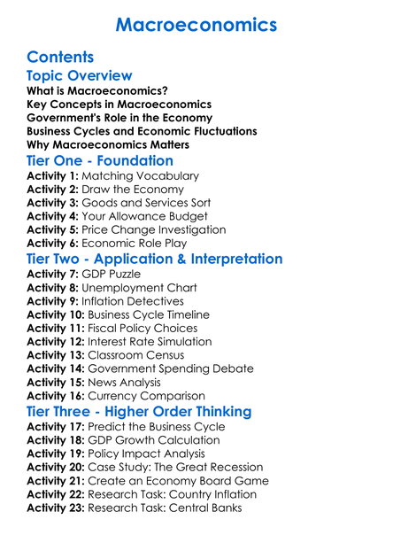 Macroeconomics Worksheet Activity Booklet
