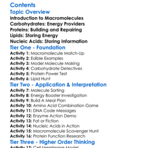 Macromolecules Carbohydrates Proteins Lipids Nucleic Acids Worksheet Activity Booklet