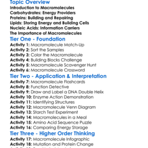 Macromolecules In Living Things Worksheet Activity Booklet