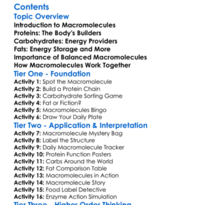 Macromolecules Proteins Carbohydrates And Fats Worksheet Activity Booklet