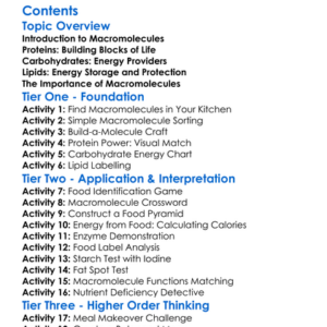 Macromolecules Proteins Carbohydrates Lipids Worksheet Activity Booklet