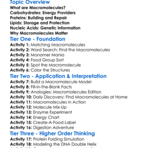 Macromolecules Worksheet Activity Booklet