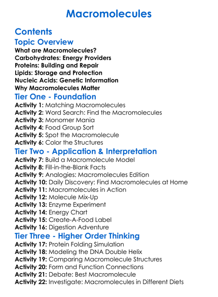 Macromolecules Worksheet Activity Booklet