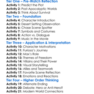 Mad Max Fury Road 2015 Worksheet Activity Booklet