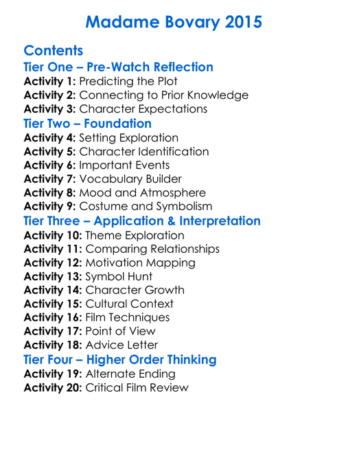 Madame Bovary 2015 Worksheet Activity Booklet