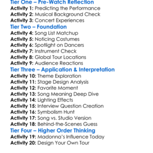 Madonna Rebel Heart Tour 2016 Worksheet Activity Booklet