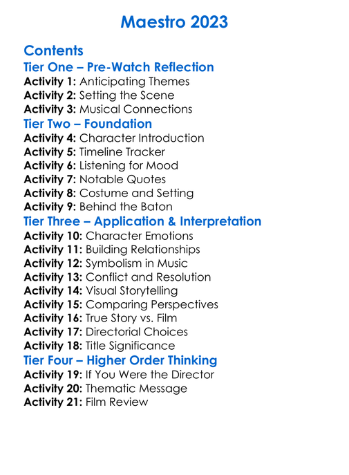 Maestro 2023 Worksheet Activity Booklet