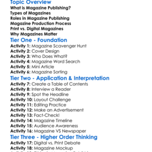 Magazine Publishing Worksheet Activity Booklet