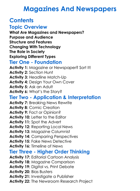 Magazines And Newspapers Worksheet Activity Booklet