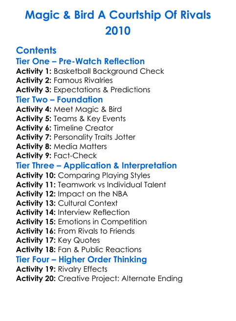 Magic Bird A Courtship Of Rivals 2010 Worksheet Activity Booklet