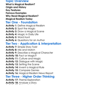 Magical Realism Worksheet Activity Booklet