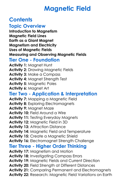 Magnetic Field Worksheet Activity Booklet