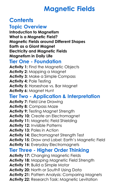 Magnetic Fields Worksheet Activity Booklet
