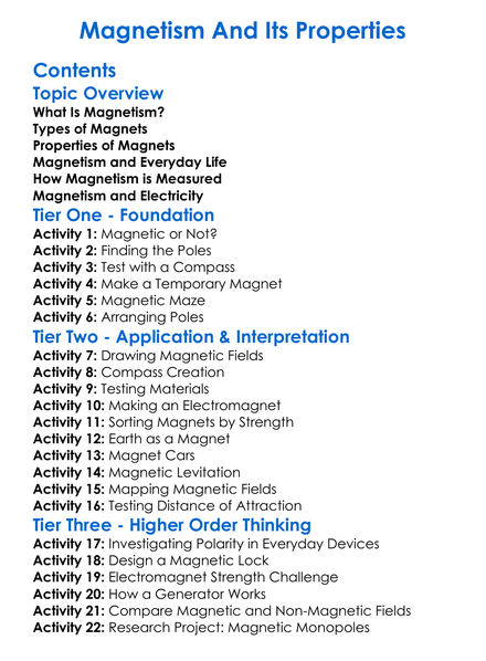 Magnetism And Its Properties Worksheet Activity Booklet