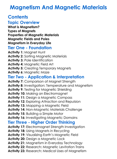 Magnetism And Magnetic Materials Worksheet Activity Booklet