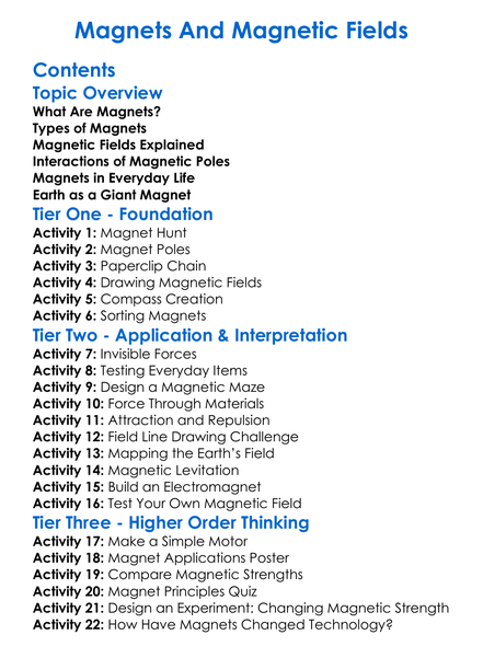 Magnets And Magnetic Fields Worksheet Activity Booklet