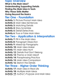 Main Idea And Details Worksheet Activity Booklet