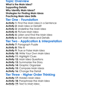 Main Idea Identification Worksheet Activity Booklet