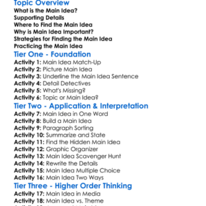 Main Idea Worksheet Activity Booklet