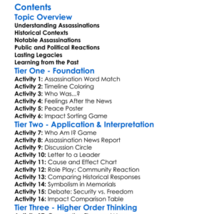 Major Assassinations And Their Impact Worksheet Activity Booklet