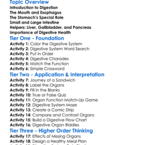 Major Digestive Organs Worksheet Activity Booklet