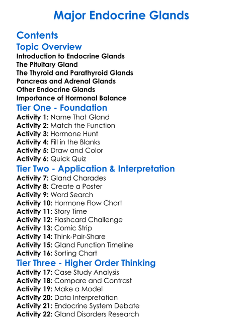 Major Endocrine Glands Worksheet Activity Booklet