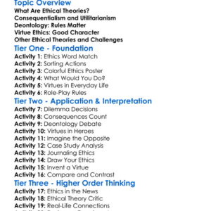 Major Ethical Theories Worksheet Activity Booklet