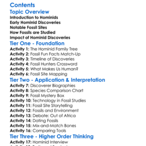 Major Hominid Discoveries And Fossils Worksheet Activity Booklet