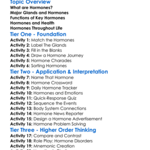 Major Human Hormones Worksheet Activity Booklet