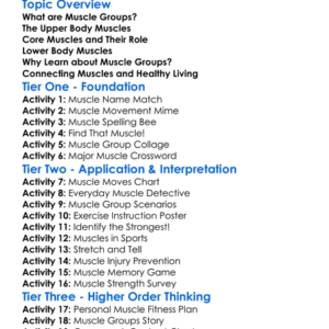 Major Muscle Groups Worksheet Activity Booklet