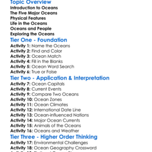 Major Oceans Of The World Worksheet Activity Booklet