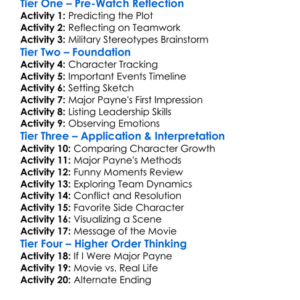 Major Payne 1995 Worksheet Activity Booklet