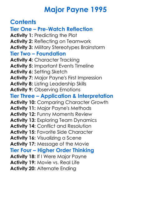 Major Payne 1995 Worksheet Activity Booklet