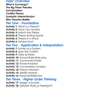 Major Sociological Theories Worksheet Activity Booklet